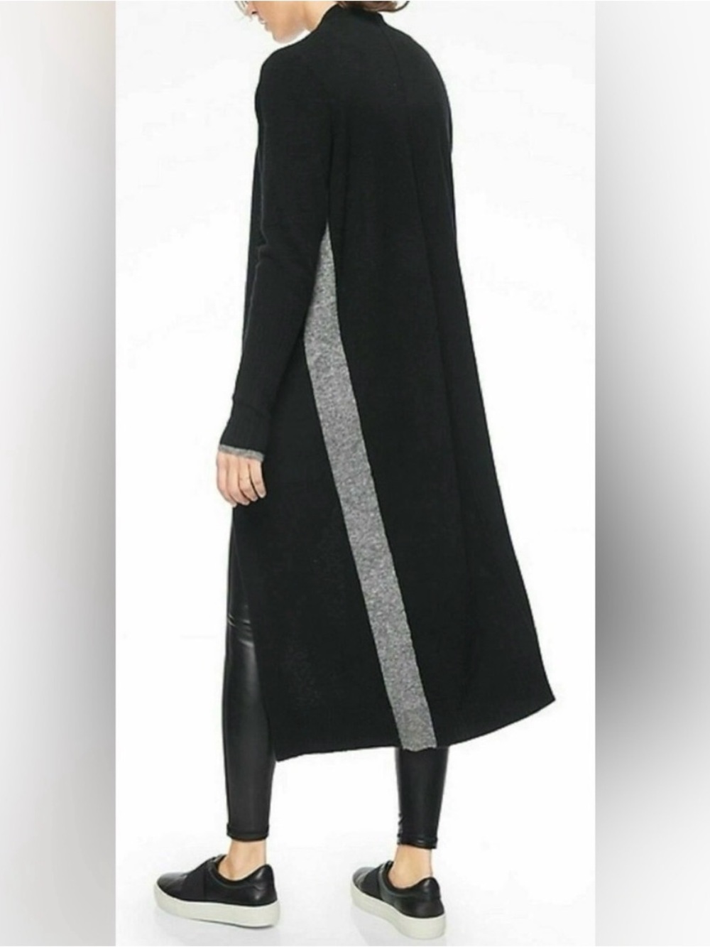 Athleta Transit Wrap Black Long Cardigan with Gray Accent Side Panels